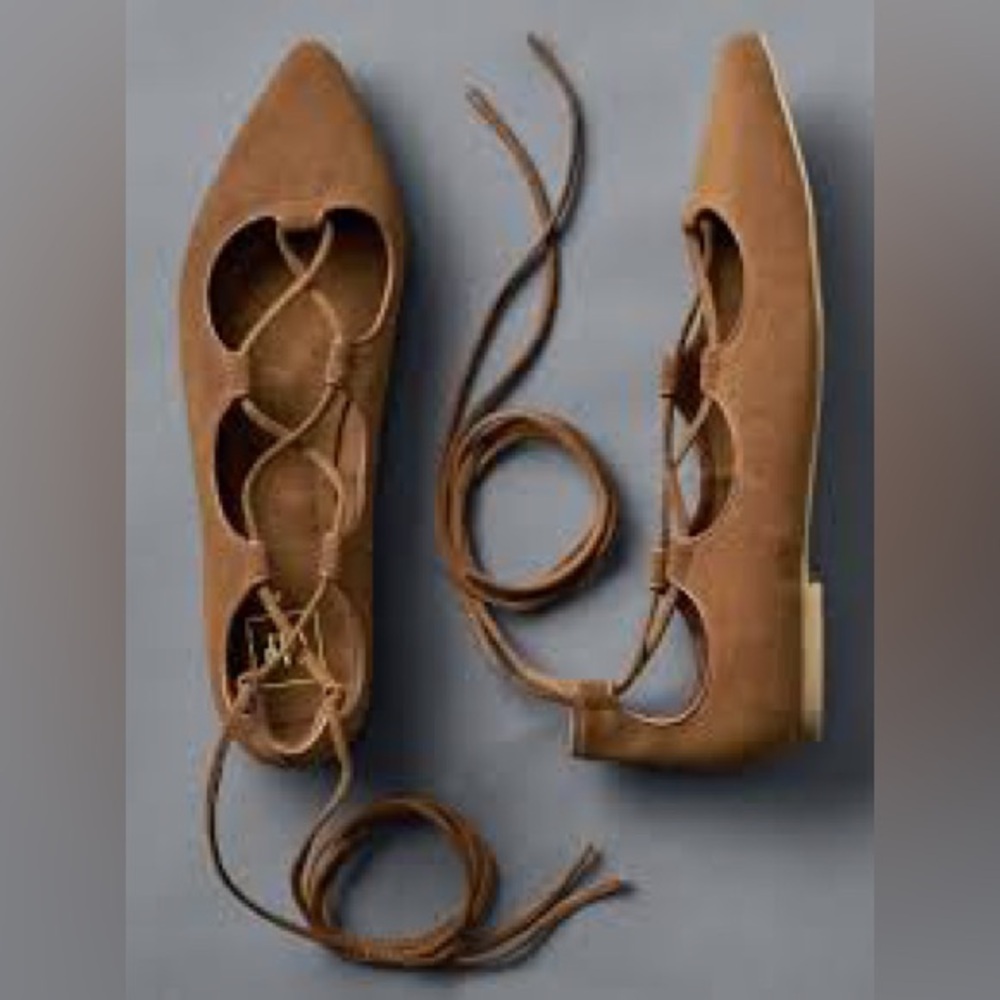 GAP Women's Tan Lace-Up Flats-Suede Leather -Size 7